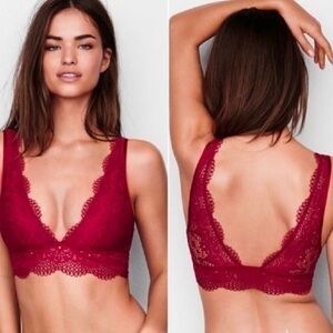 🍎VICTORIA’S SECRET V Neck Lace Long Line Plunge Lace Bralette Size Medium